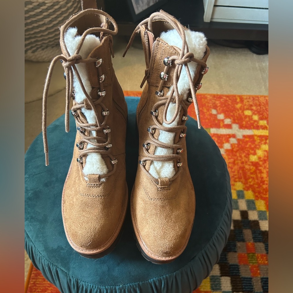 Indigo Rd Tan Lace-Up Boots with Shearling Lining